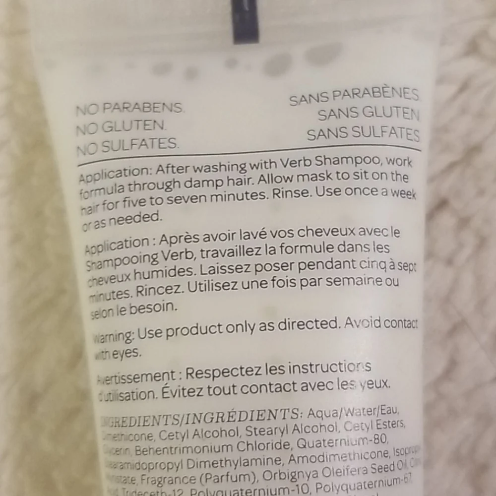 4/25 bundle item. Verb Hydrating Hair Mask